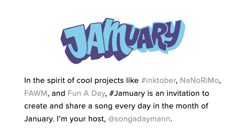 Jamuary invitation to make and share a song every day in January