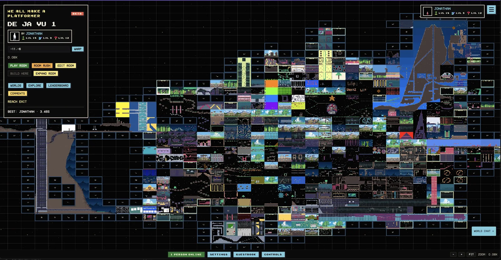 Screenshot of the WAMP world, a collaborative platformer